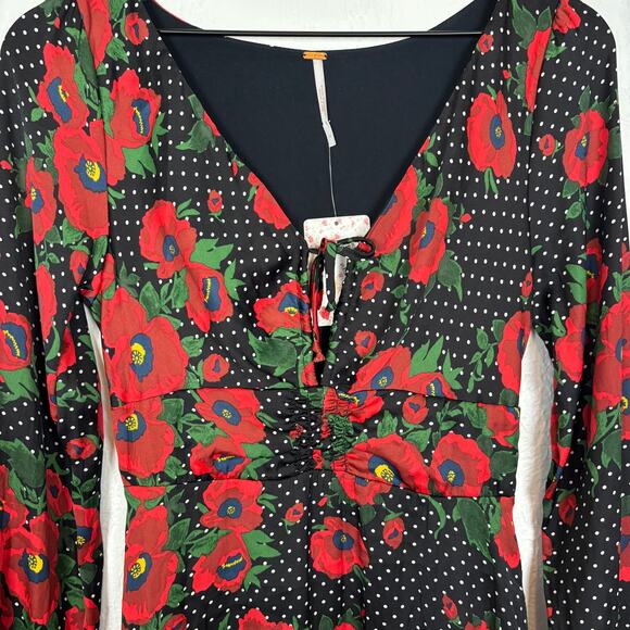 Free People Morning Light Floral Long Sleeve Mini Dress Romantic NWT Size 4 - Picture 4 of 8